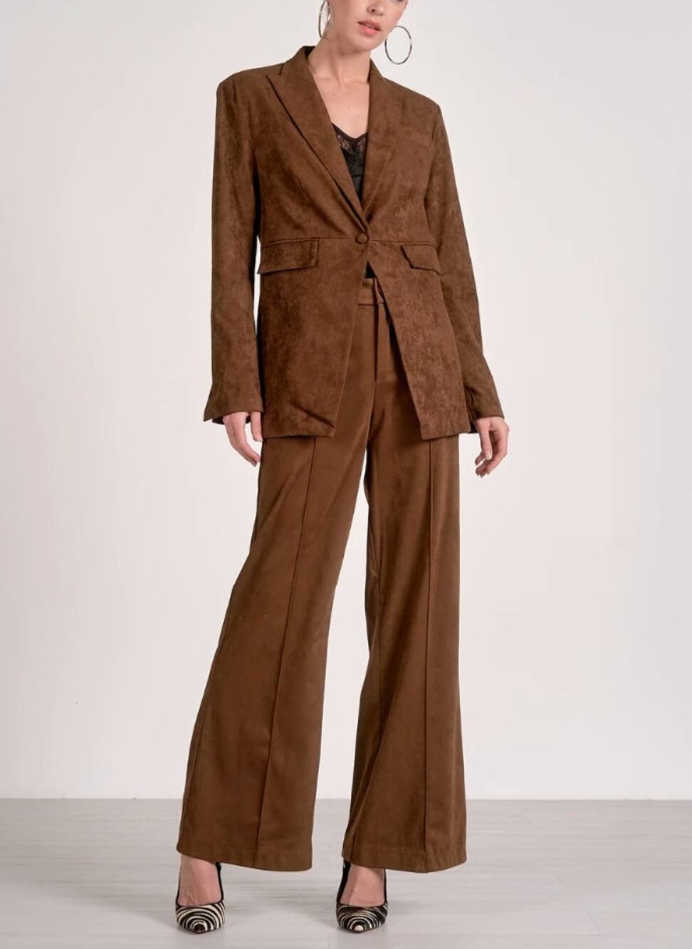 Elan Faux Suede Blazer Jacket Chocolate Brown Size Large NWT Sophisticated Work
